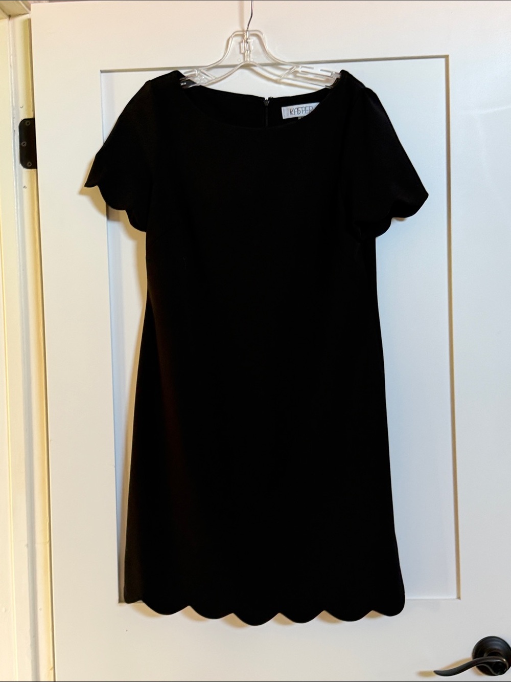 Kasper Black Scalloped-Hem Short Sleeve Dress